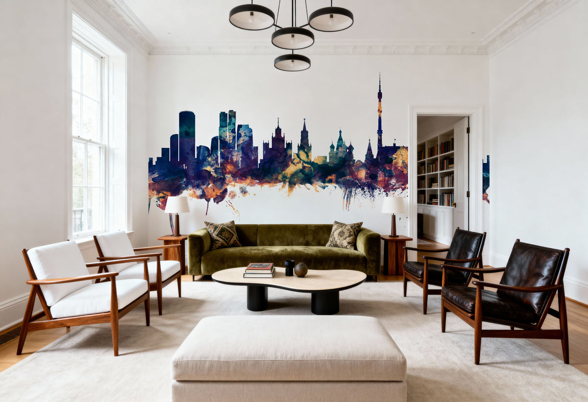 Moscow Russia Skyline Blue & Bronze Mural Wallpaper - room preview 06