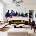 Moscow Russia Skyline Blue & Bronze Mural Wallpaper - room preview 06