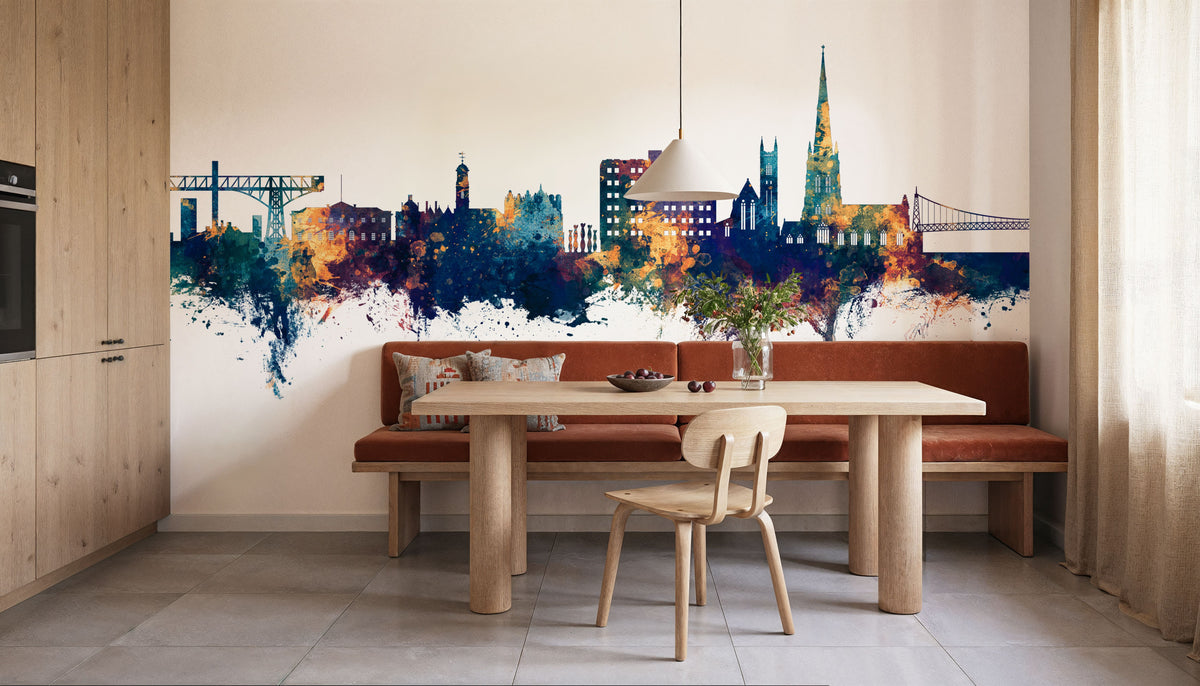Warrington England Skyline Blue & Bronze Mural Wallpaper - room preview 06