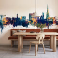 Warrington England Skyline Blue & Bronze Mural Wallpaper - room preview 06