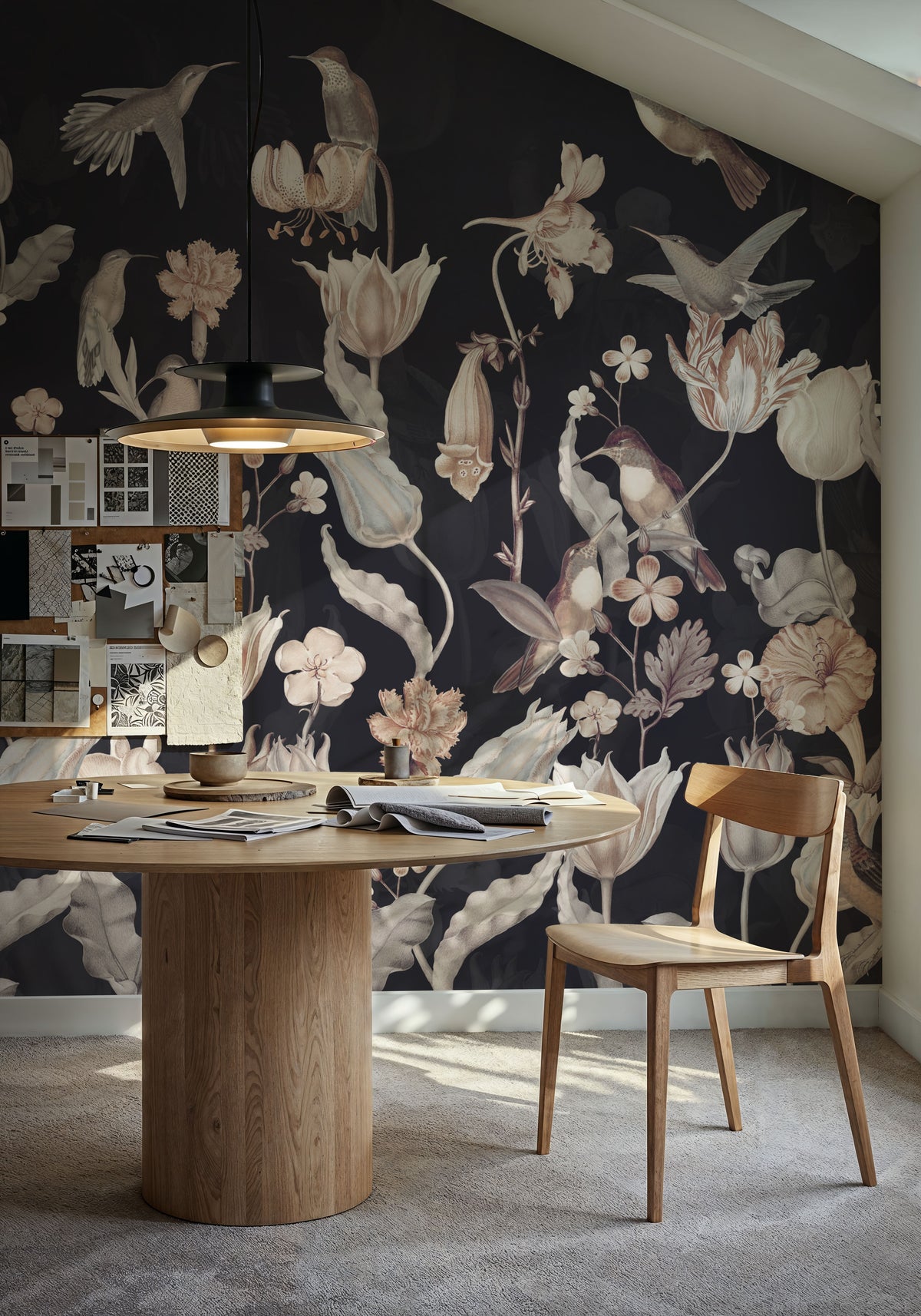 Tulips & Birds, Midnight Mural Wallpaper - room preview 06