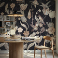 Tulips & Birds, Midnight Mural Wallpaper - room preview 06