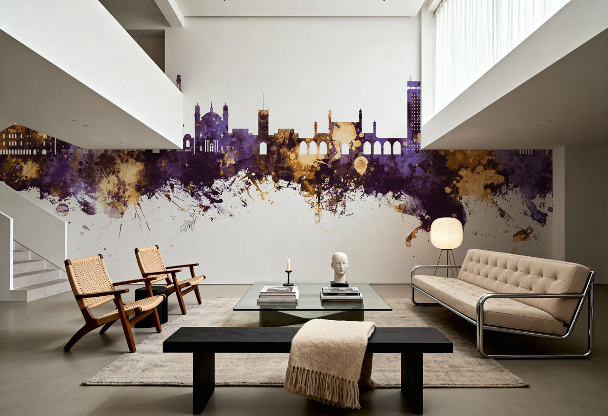 Kabul Afghanistan Skyline Purple & Gold Mural Wallpaper - room preview 06
