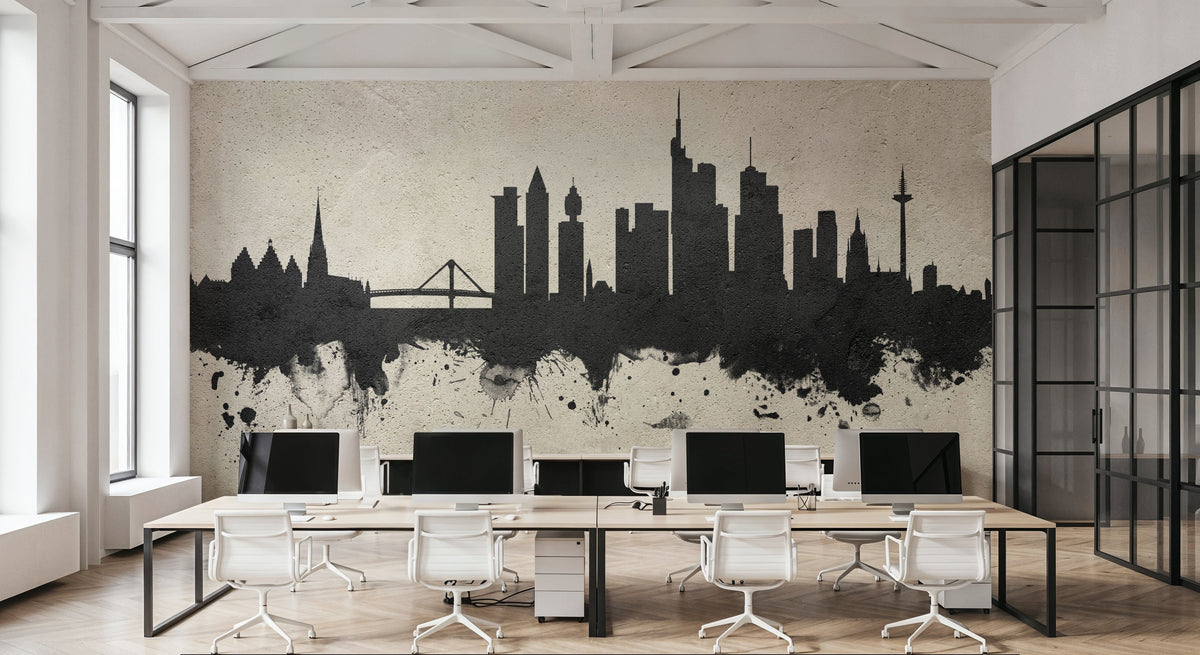 Frankfurt Skyline Concrete Mural Wallpaper - room preview 06