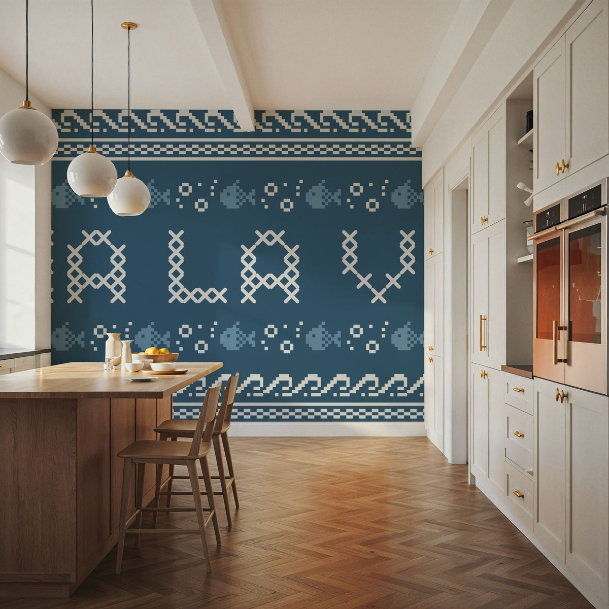 Coastal Cross Stitch II Mural Wallpaper - room preview 06