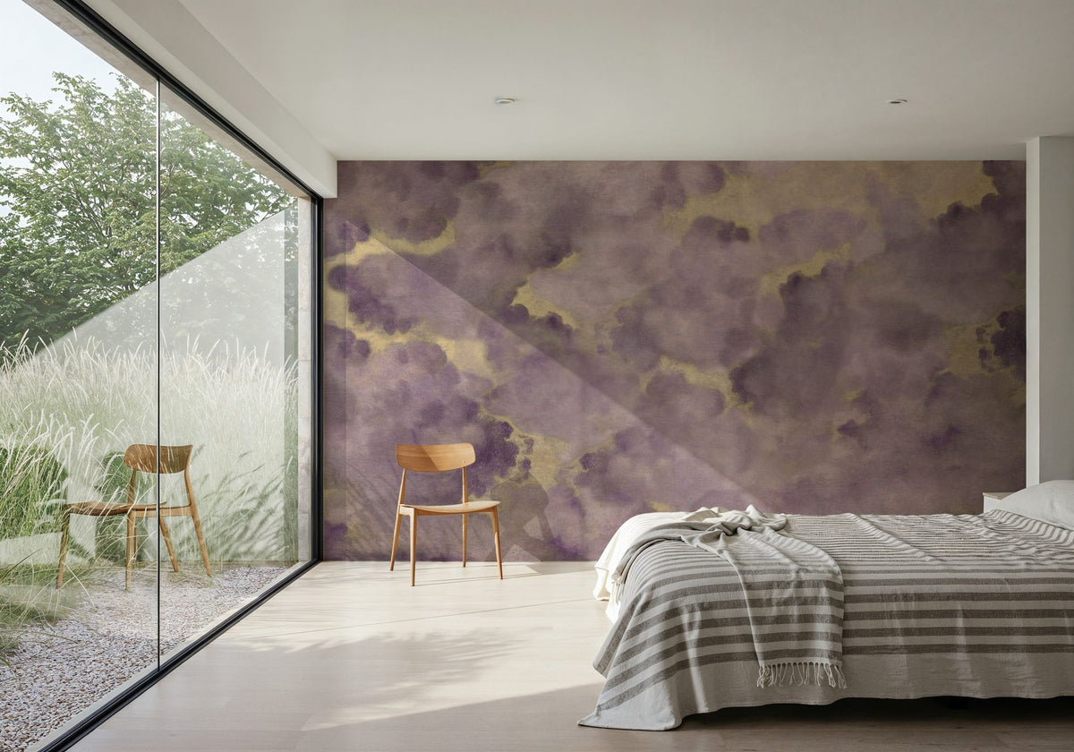 Painted Dreamy Clouds, Lilac Mural Wallpaper - room preview 06