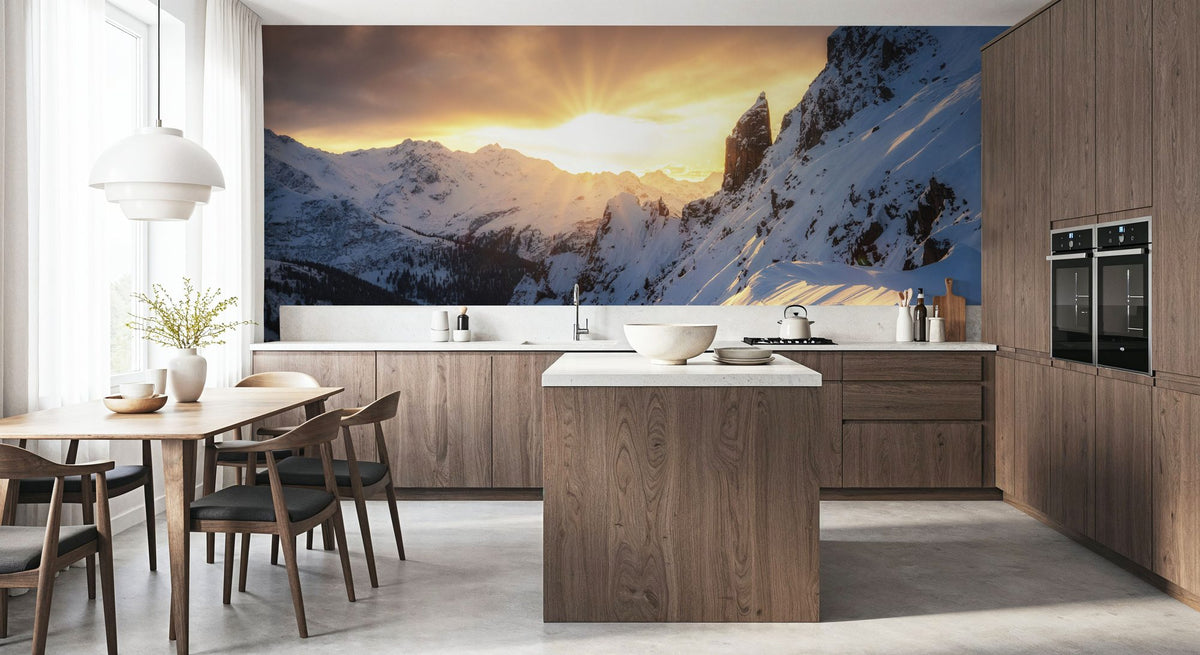 Sun Setting on Snow Mural Wallpaper - room preview 06