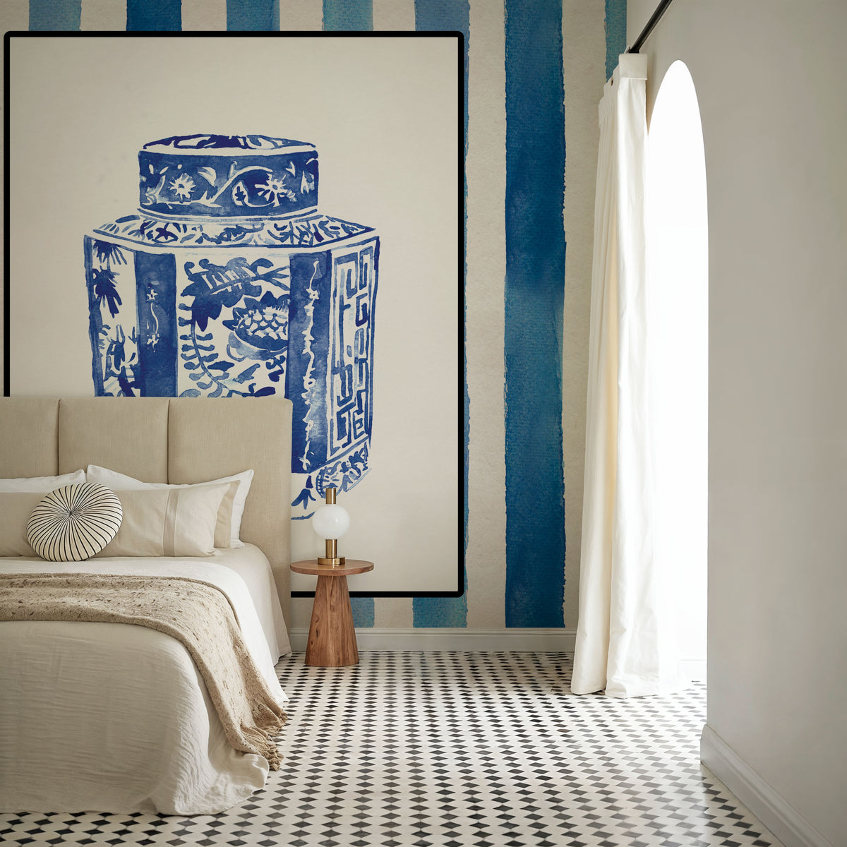 Chinoiserie Vase I Stripes Mural Wallpaper - room preview 06