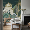 Whispers of the Mountain, Green Mural Wallpaper - room preview 06