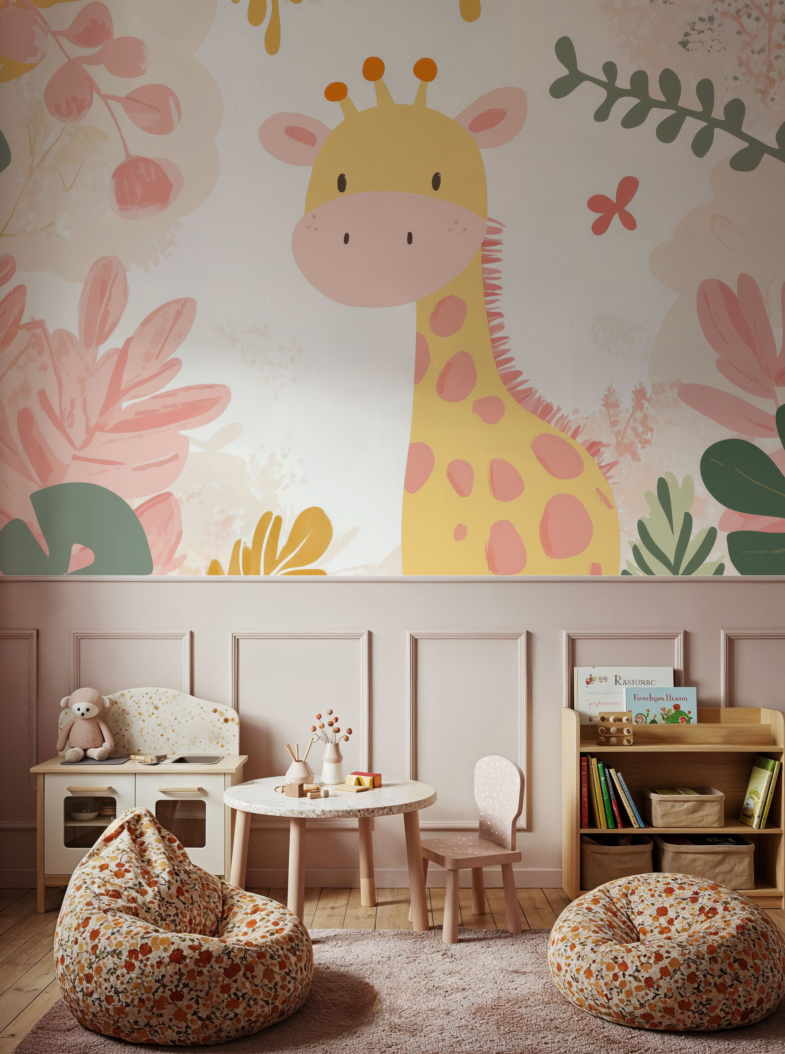 Cute Giraffe Mural Wallpaper