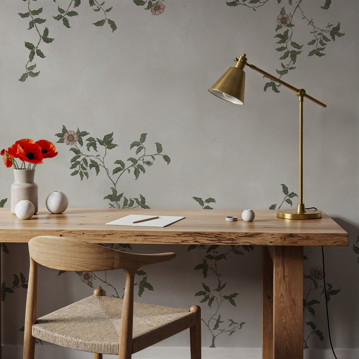 Rambling Rose, Dusty Pink on Cloud Mural Wallpaper - room preview 06