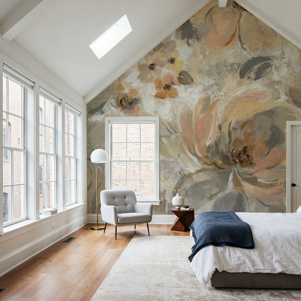 Ivory Floral Mural Wallpaper - room preview 06