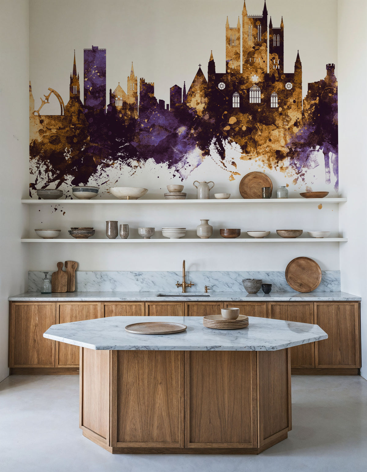 Lincoln England Skyline Purple & Gold Mural Wallpaper - room preview 06