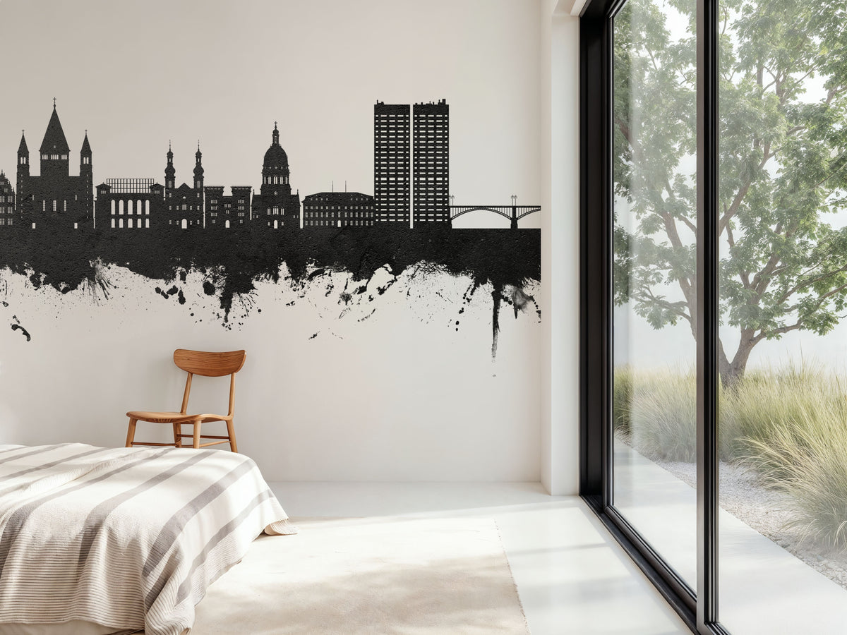 Mainz Germany Skyline Black & White Mural Wallpaper - room preview 06