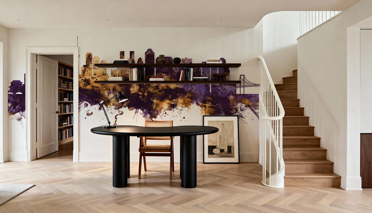 Tokyo Japan Skyline Purple & Gold Mural Wallpaper - room preview 06
