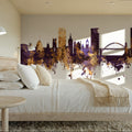 Sunderland England Skyline Purple & Gold Mural Wallpaper - room preview 06