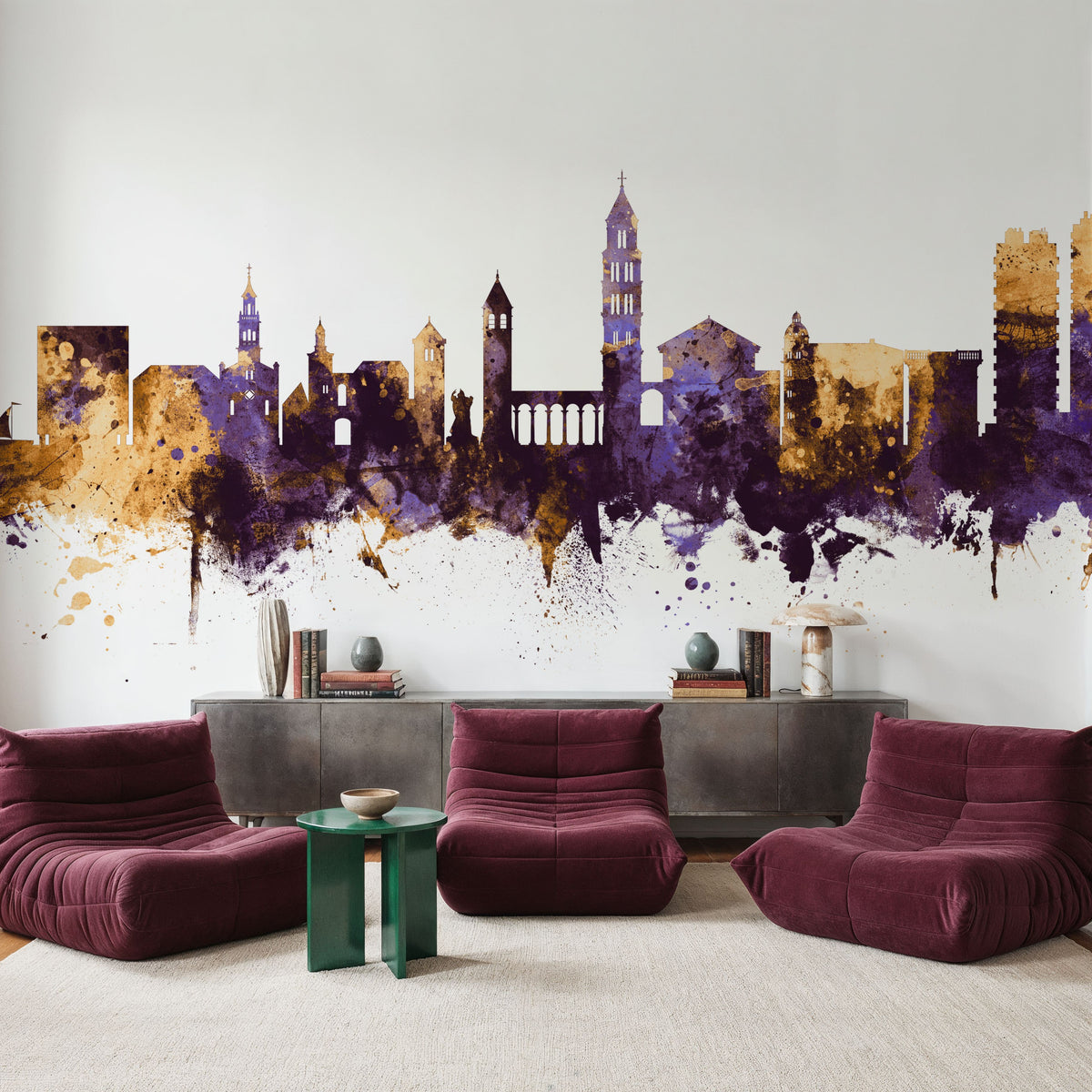 Split Croatia Skyline Purple & Gold Mural Wallpaper - room preview 06