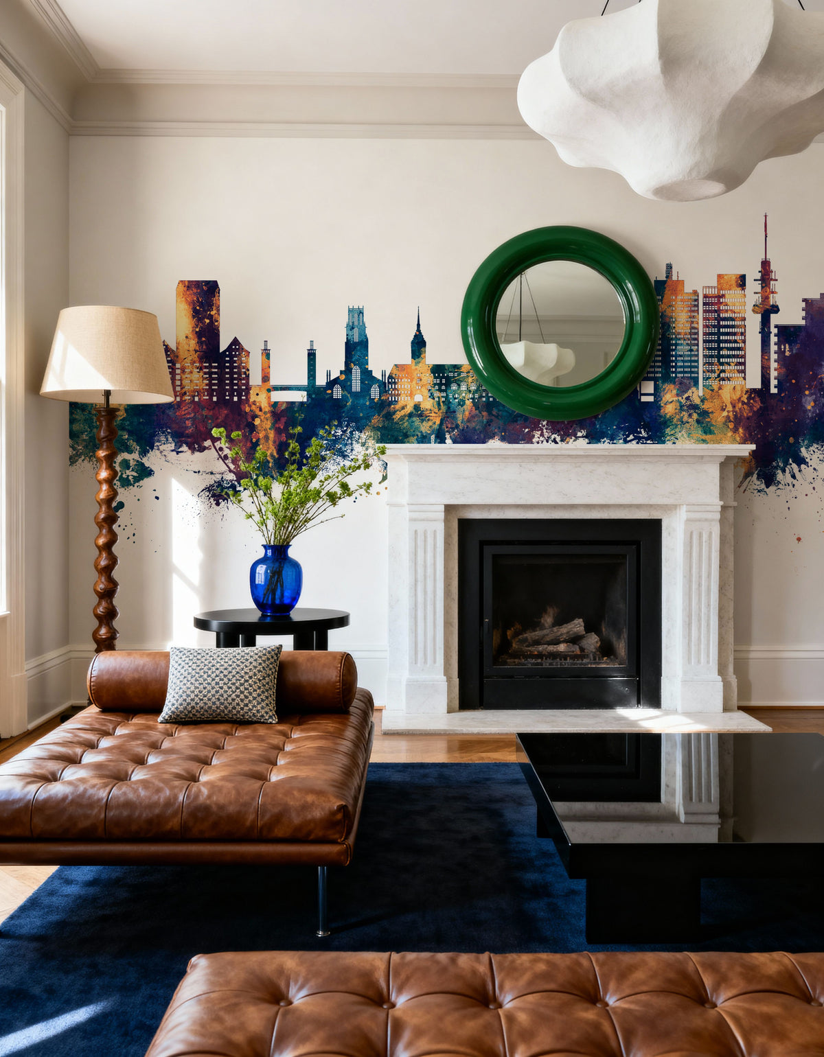 Duisburg Germany Skyline Blue & Bronze Mural Wallpaper - room preview 06