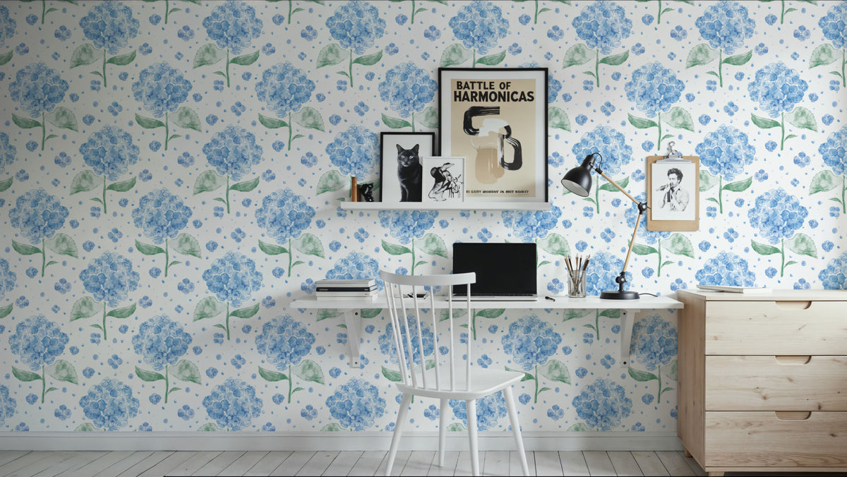 Hydrangea in the Air, Blue Mural Wallpaper - room preview 06