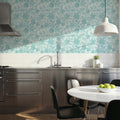 Kala Flowers Turqouise on White Mural Wallpaper - room preview 06