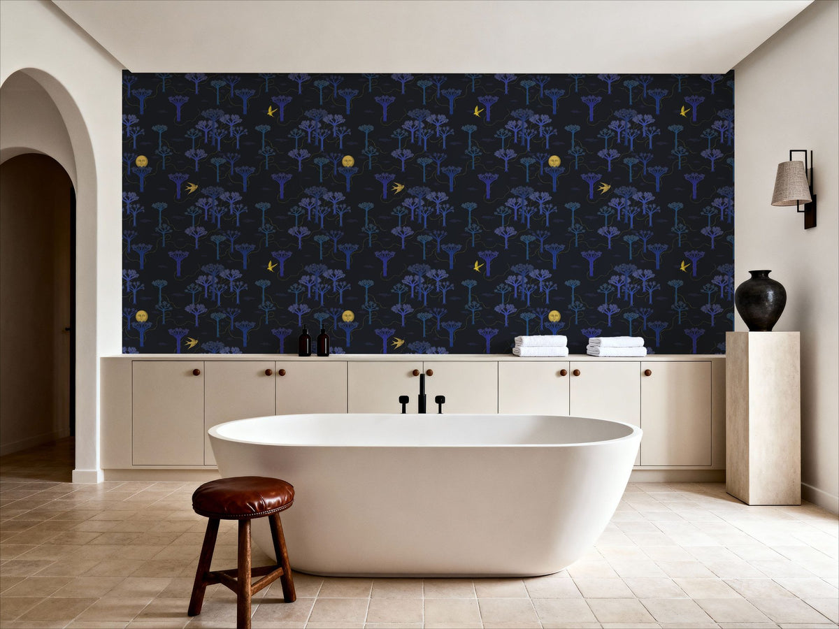 Moonlight Forest, Dark Mural Wallpaper - room preview 06