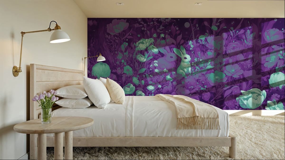 Rabbits Purple Mural Wallpaper - room preview 06