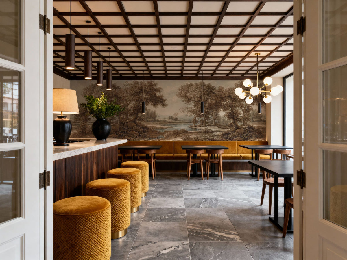 Riverbank Oak Landscape, Earth Mural Wallpaper - room preview 06