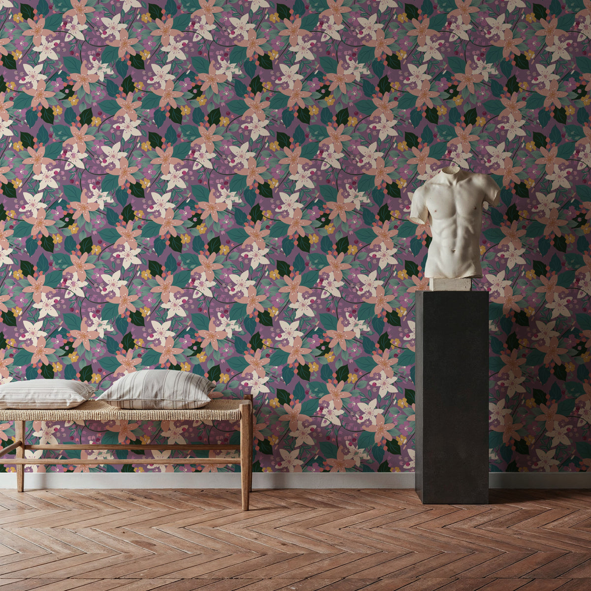 Purple Flowers and Berries Mural Wallpaper - room preview 06