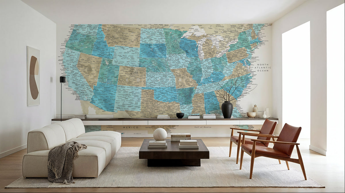 US Map Detailed - Uxia Mural Wallpaper - room preview 06