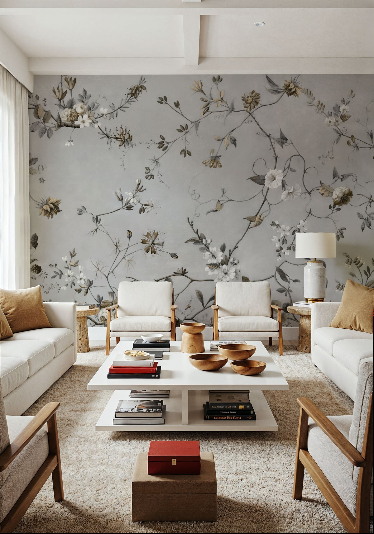 Floral Heaven, Ecru Mural Wallpaper - room preview 06