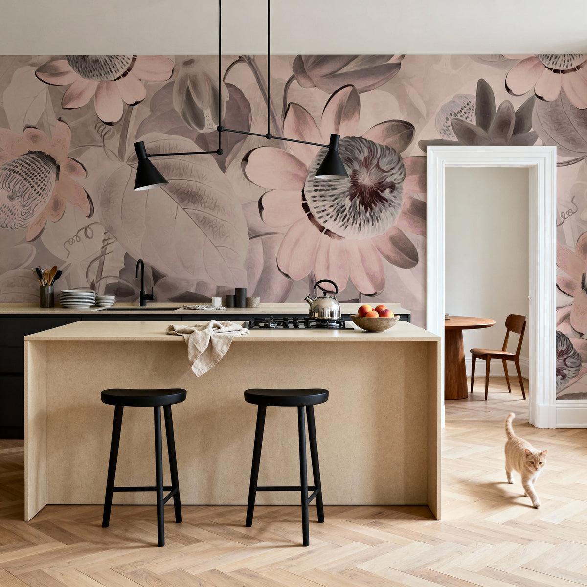 Passifloras Emerging Bright Coral Mural Wallpaper - room preview 06