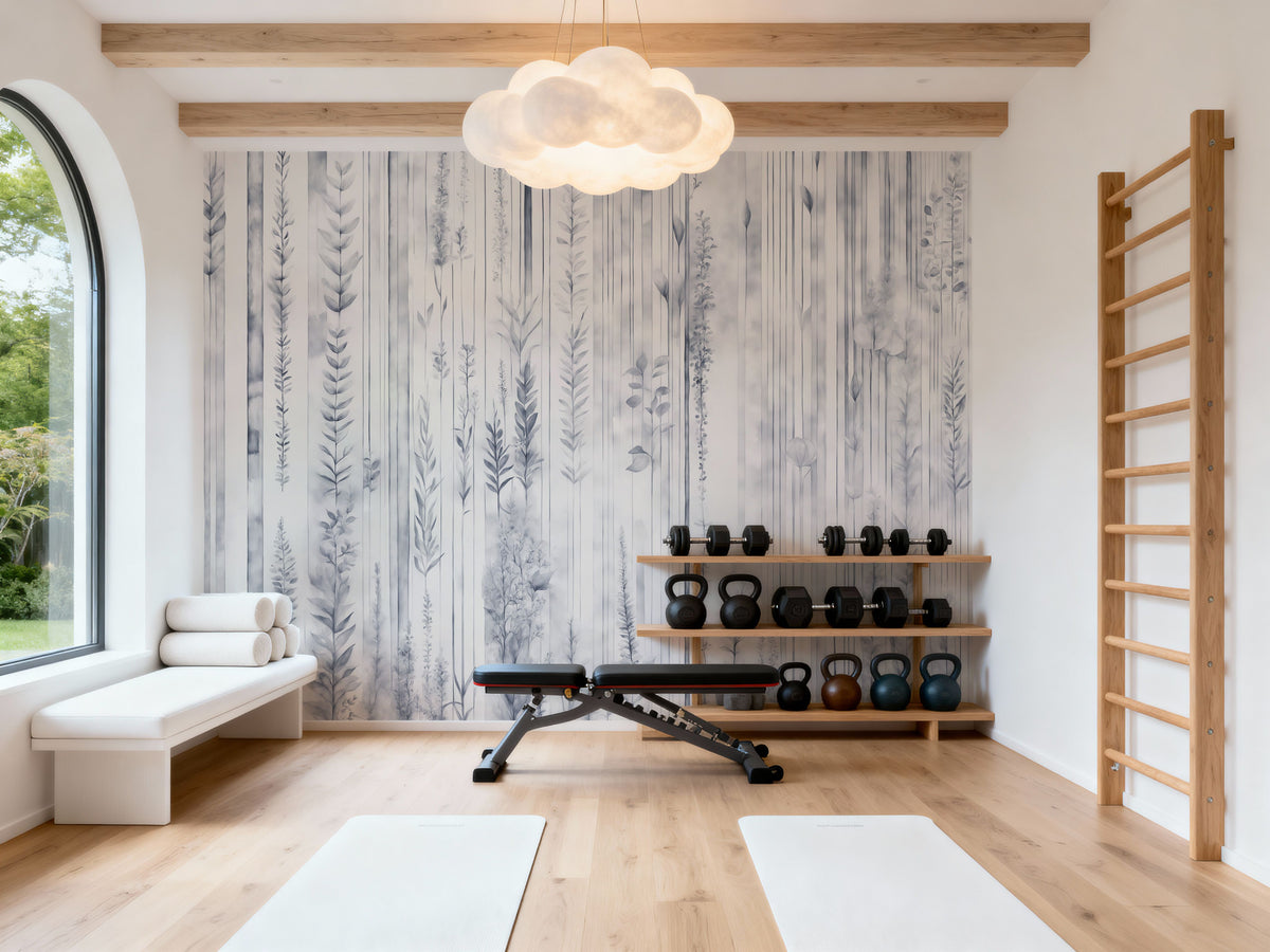 Botanical Wall Blue Mural Wallpaper - room preview 06
