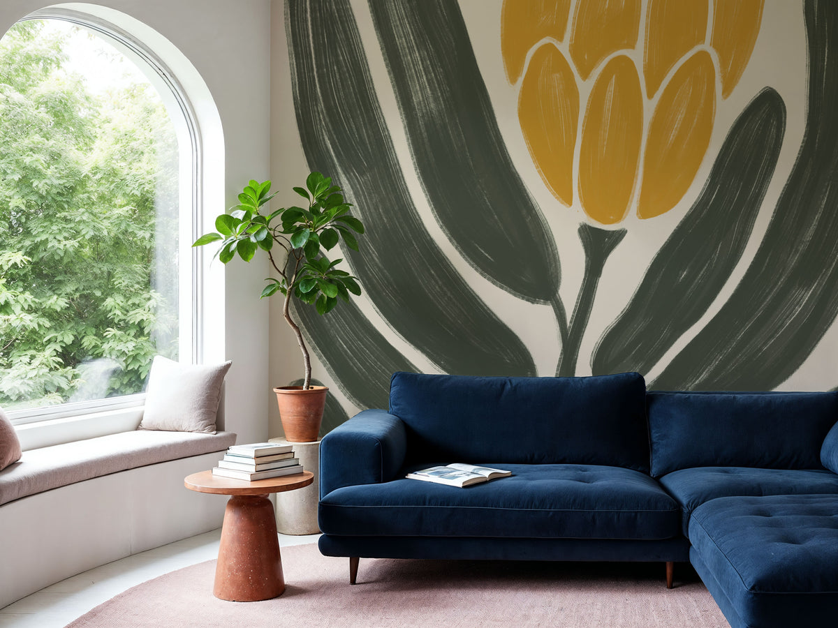 Simple Flowers I Yellow Mural Wallpaper - room preview 06