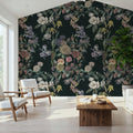 Floral Gaze, Dark Green Mural Wallpaper - room preview 06