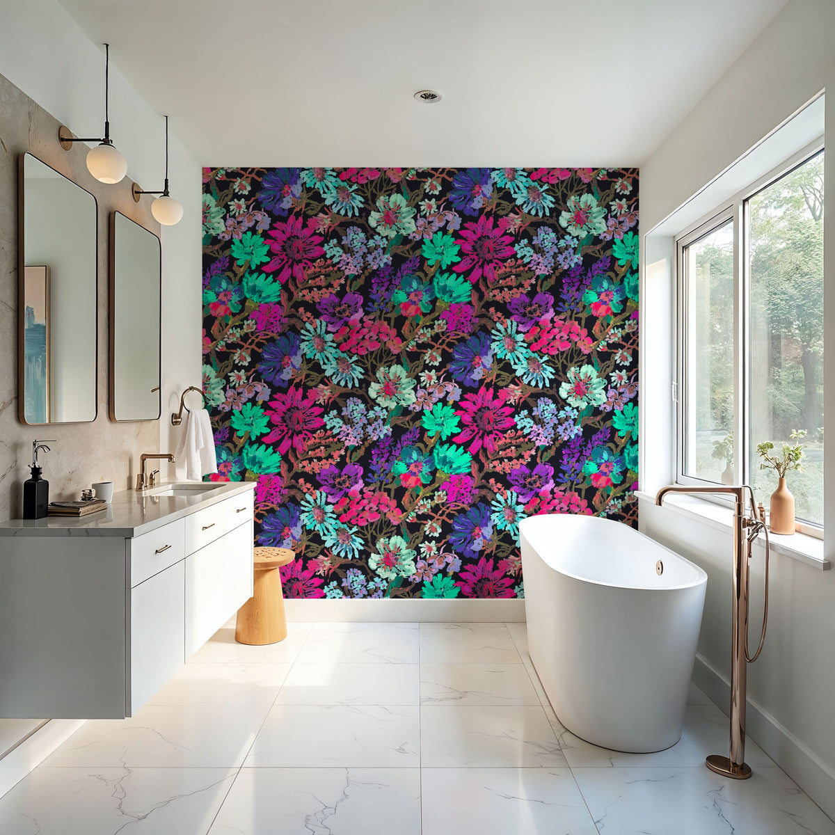 Meadow in Oil Pastel, Cerise Mural Wallpaper - room preview 06