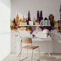 Munich Skyline Purple & Gold Mural Wallpaper - room preview 06