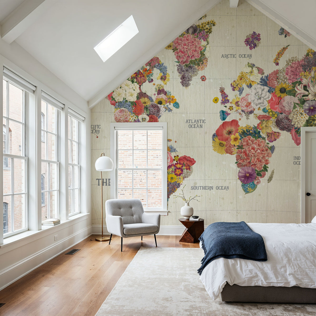 Botanical Floral Map Light Words Mural Wallpaper - room preview 06