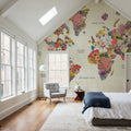 Botanical Floral Map Light Words Mural Wallpaper - room preview 06