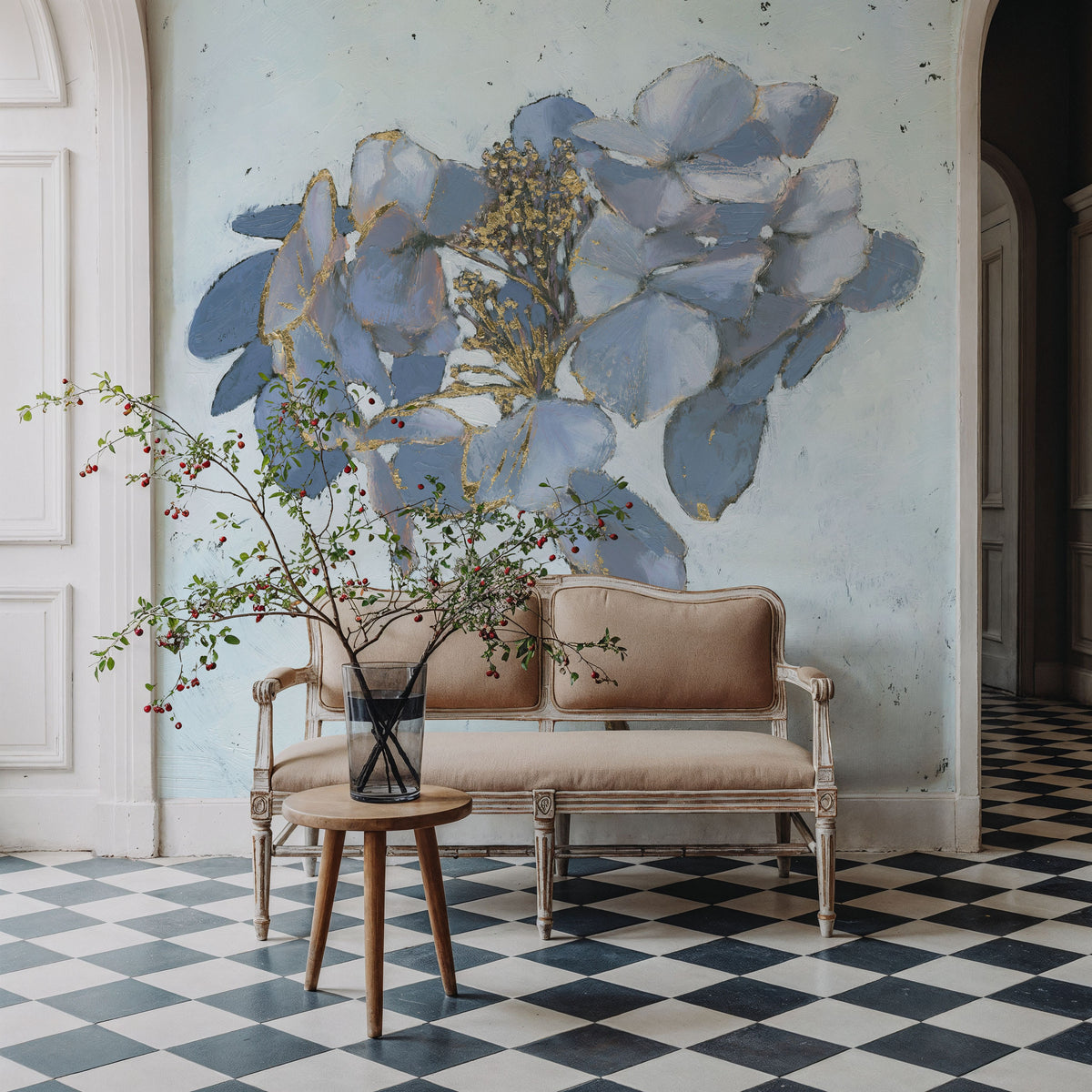 Golden Hydrangea Mural Wallpaper - room preview 06