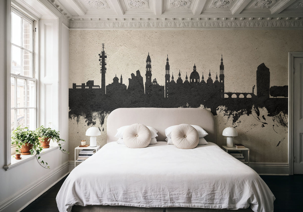 Zaragoza Spain Skyline Concrete Mural Wallpaper - room preview 06