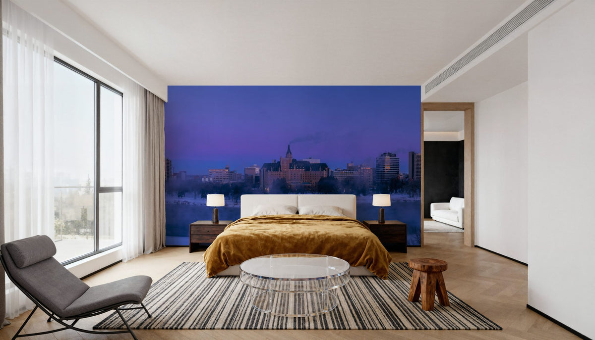 Saskatoon Skyline in Winter Mural Wallpaper - room preview 06