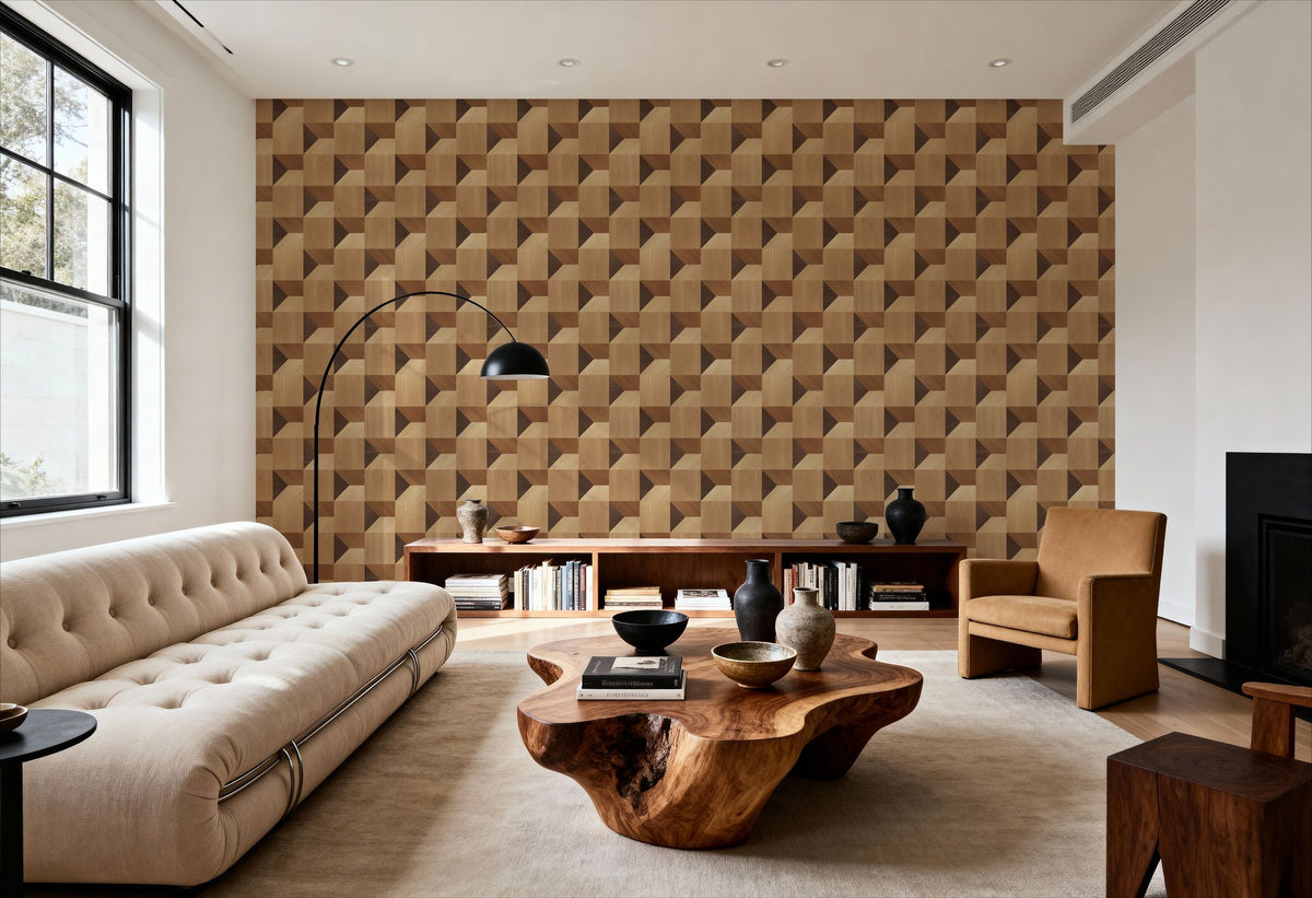 Illusion Box Marquetry, Oak Mural Wallpaper - room preview 06