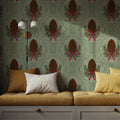 Pine Cone & Ornate Rackets, Mint Mural Wallpaper - room preview 06