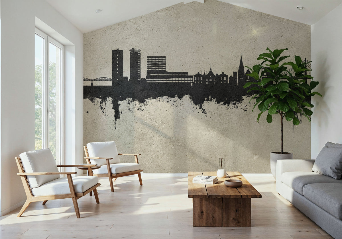 Umeå Skyline Concrete Mural Wallpaper - room preview 06