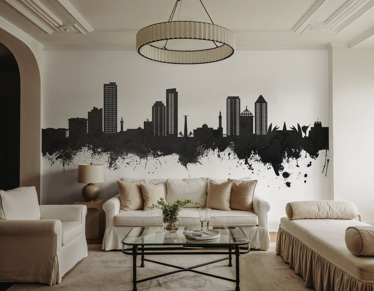 Umm Al Quwain Skyline Black & White Mural Wallpaper - room preview 06