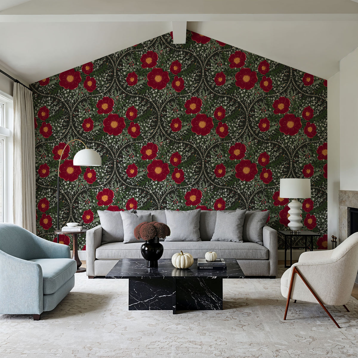 Yuletide Camelia, Coffee Mural Wallpaper - room preview 06