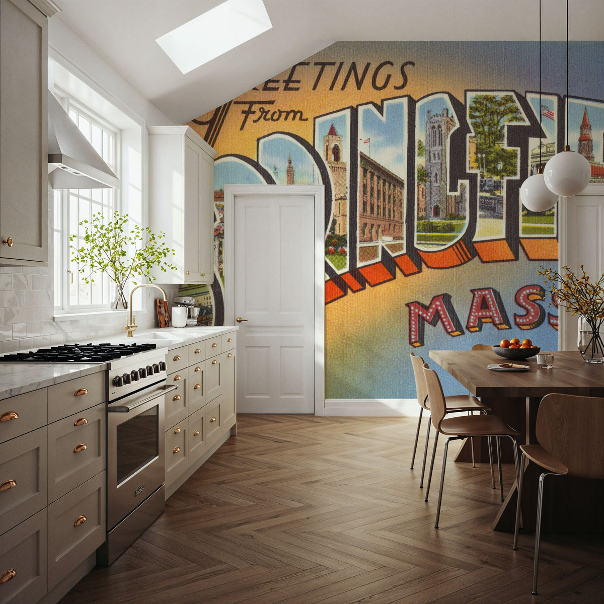 Greetings From Springfield Mass. Mural Wallpaper - room preview 06