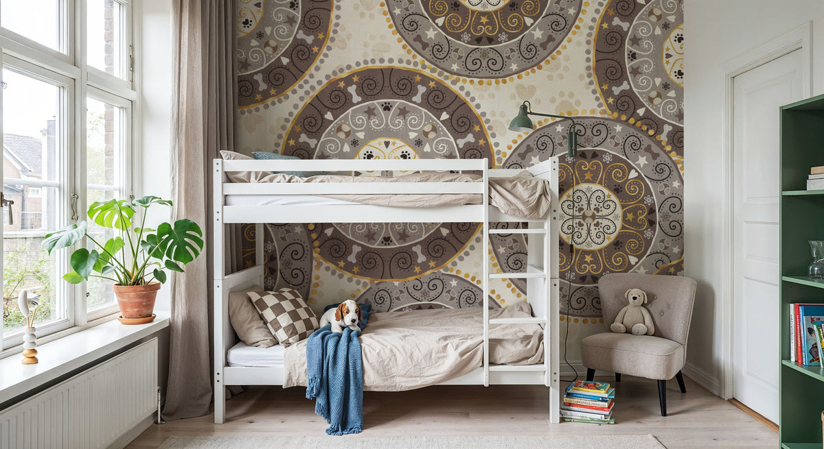 Otomi Dogs VI Neutral Mural Wallpaper - room preview 06