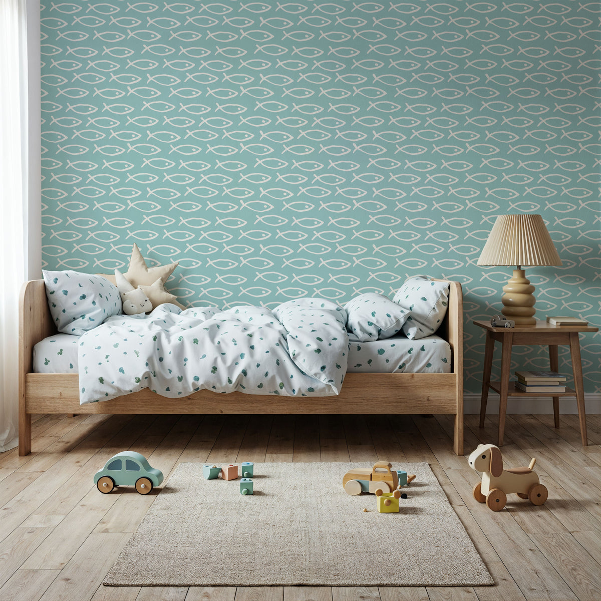 Seaside Fish Turqouise Mural Wallpaper - room preview 06