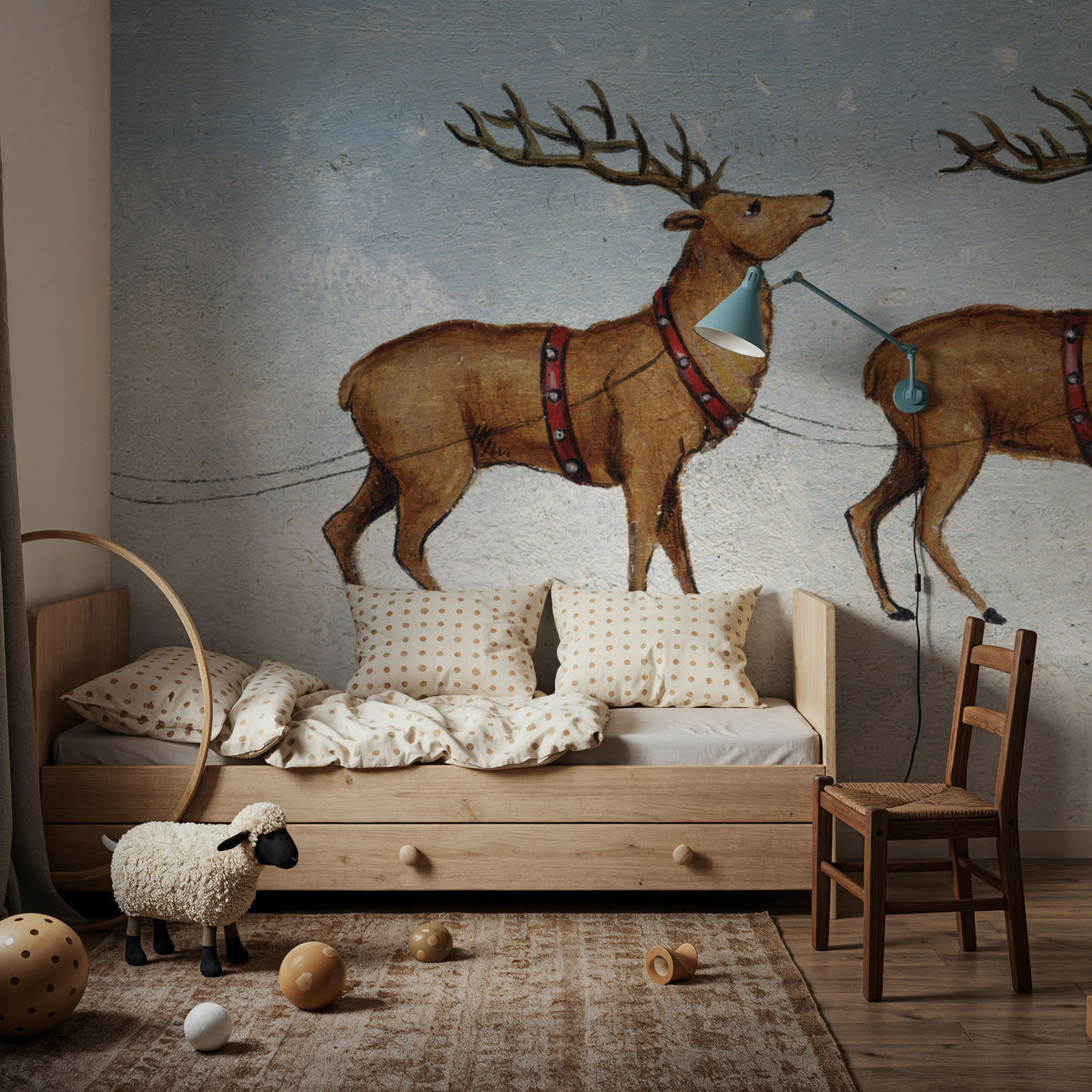 Deck the Halls Reindeer Mural Wallpaper - room preview 06